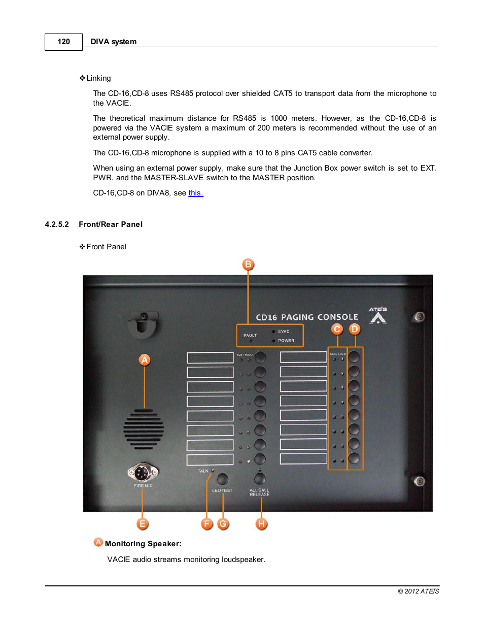 Front/rear panel | ATEIS DIVA8G2 User Manual | Page 120 / 277
