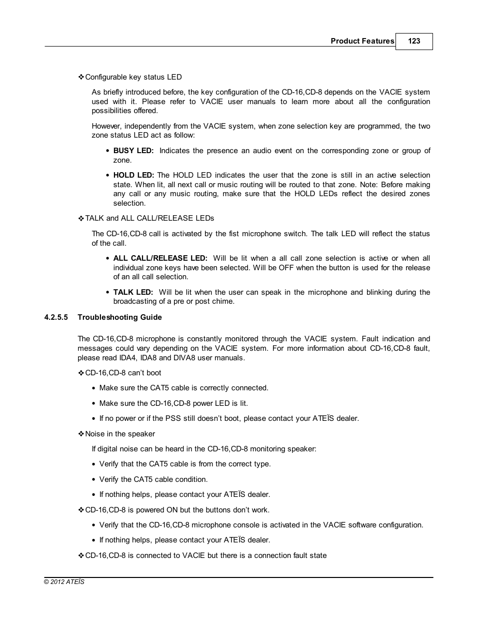 Troubleshooting guide | ATEIS DIVA8G2 User Manual | Page 123 / 277