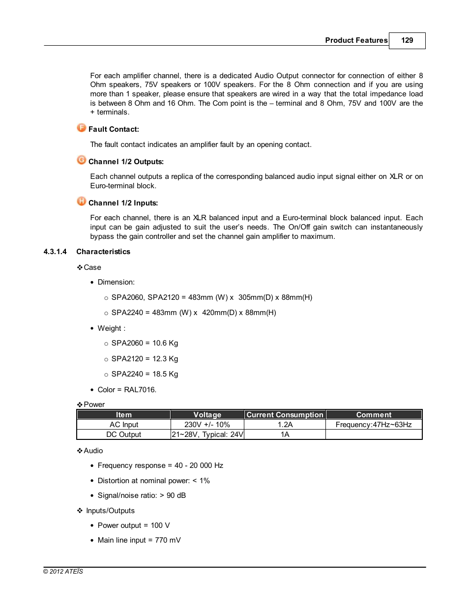 Characteristics | ATEIS DIVA8G2 User Manual | Page 129 / 277
