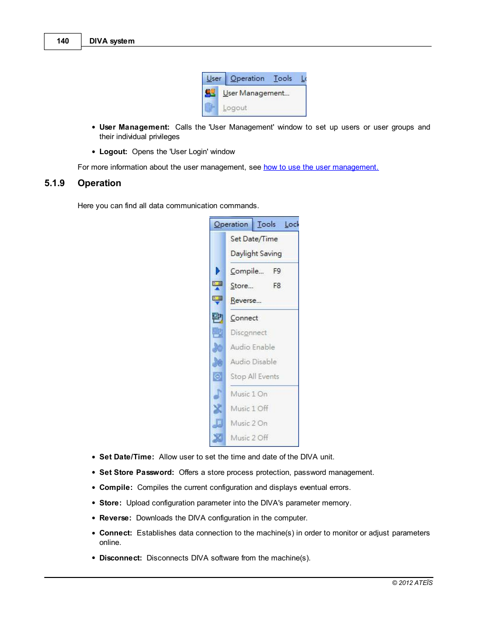 Operation | ATEIS DIVA8G2 User Manual | Page 140 / 277