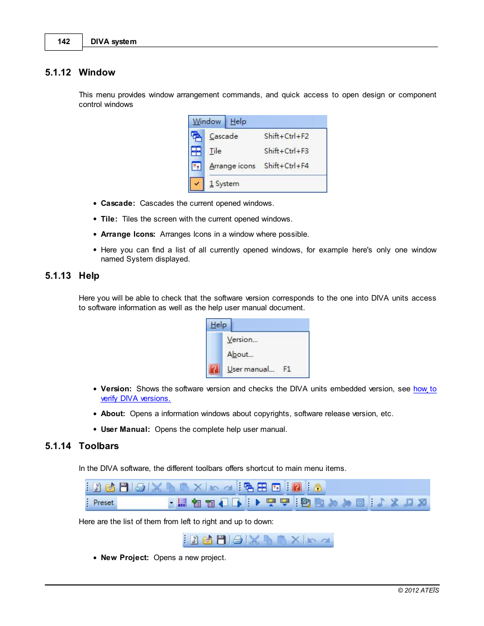 Window, Help, Toolbars | ATEIS DIVA8G2 User Manual | Page 142 / 277