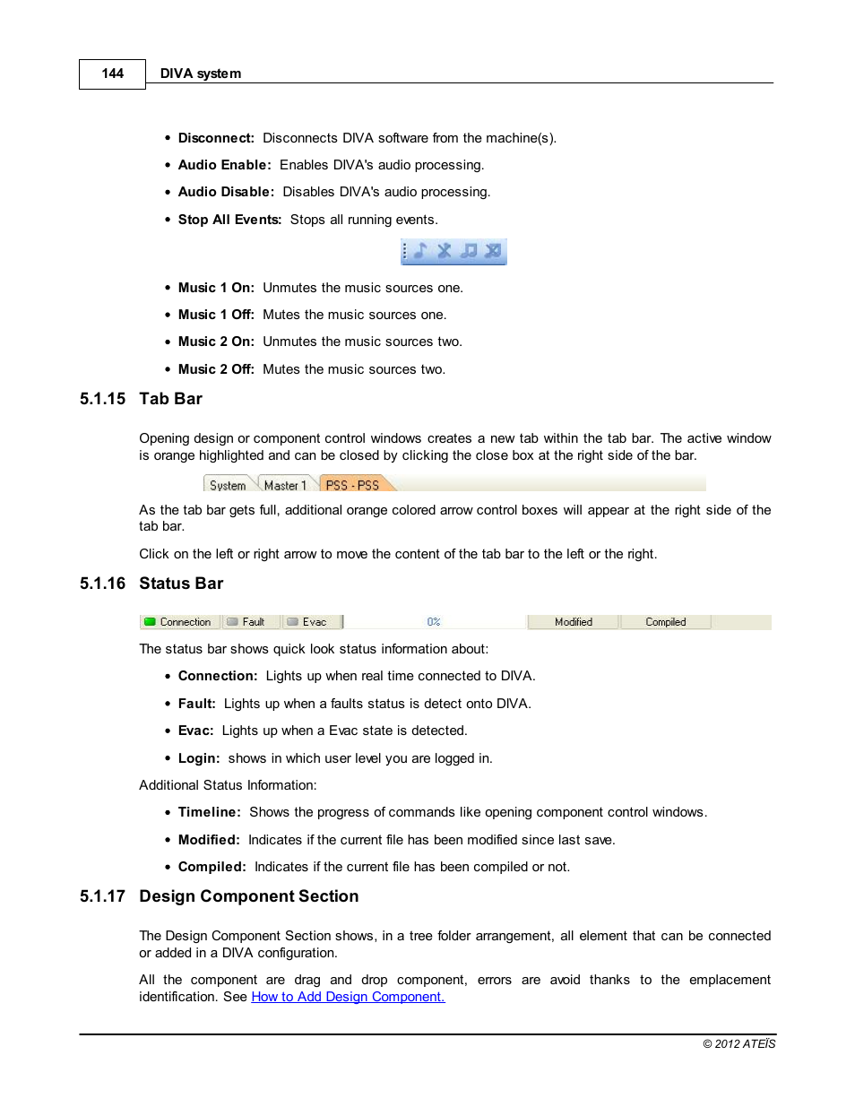 Tab bar, Status bar, Design component section | ATEIS DIVA8G2 User Manual | Page 144 / 277