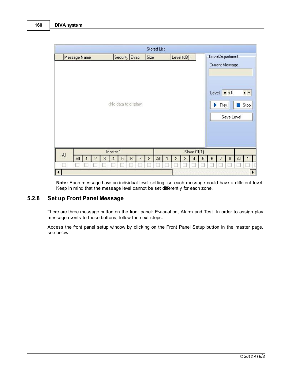 Set up front panel message | ATEIS DIVA8G2 User Manual | Page 160 / 277