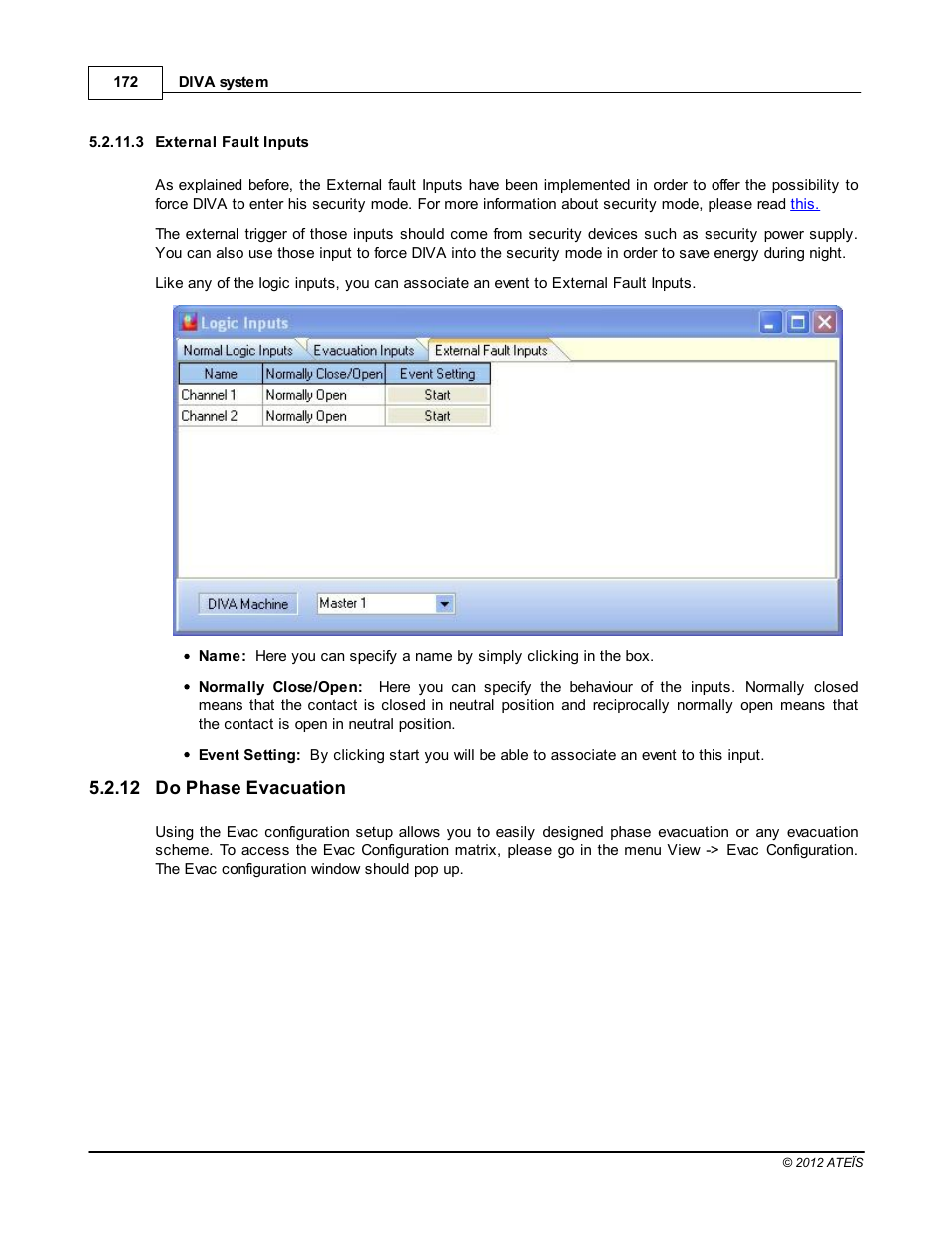 External fault inputs, Do phase evacuation, How to use evac configuration | ATEIS DIVA8G2 User Manual | Page 172 / 277