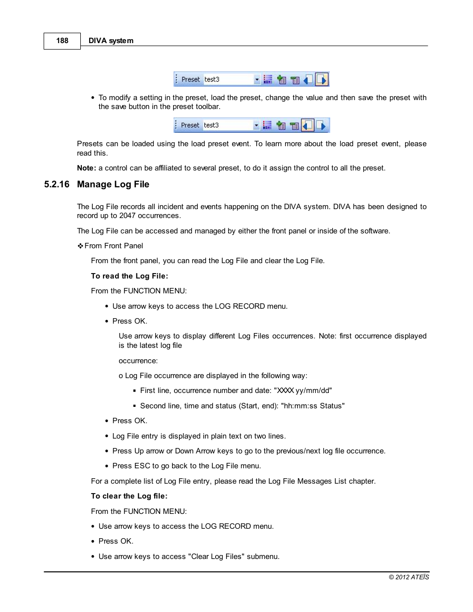 Manage log file | ATEIS DIVA8G2 User Manual | Page 188 / 277