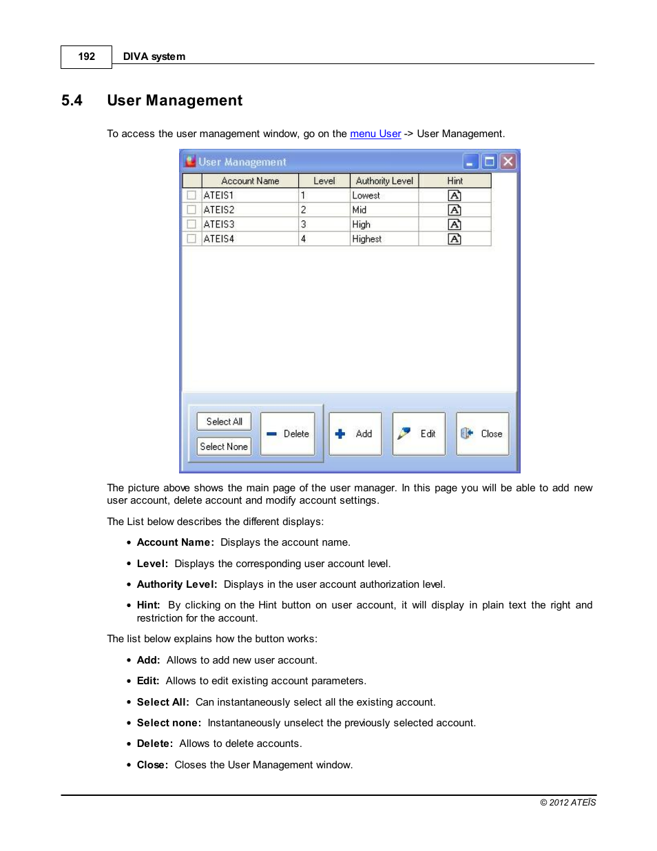 User management, 4 user management | ATEIS DIVA8G2 User Manual | Page 192 / 277