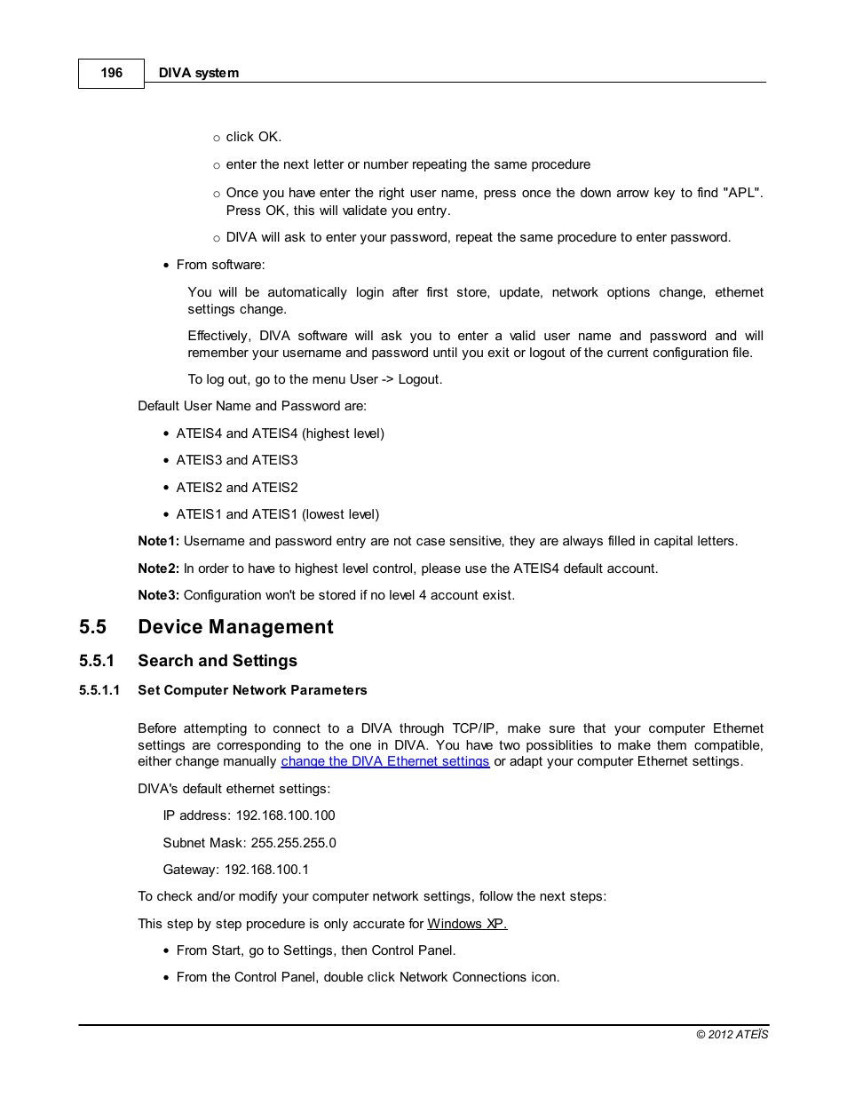 Device management, Search and settings, Set computer network parameters | 5 device management | ATEIS DIVA8G2 User Manual | Page 196 / 277