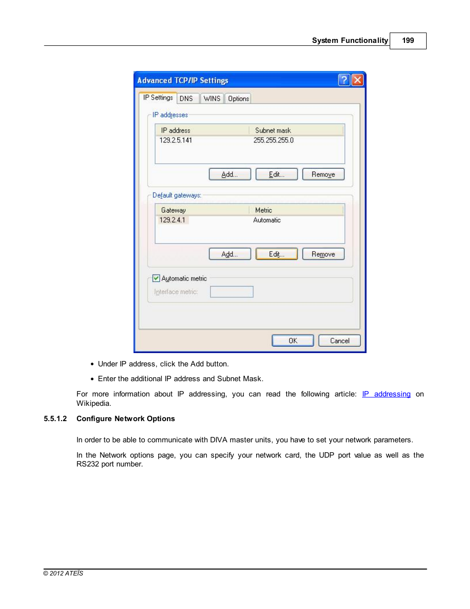 Configure network options, Network parameters | ATEIS DIVA8G2 User Manual | Page 199 / 277