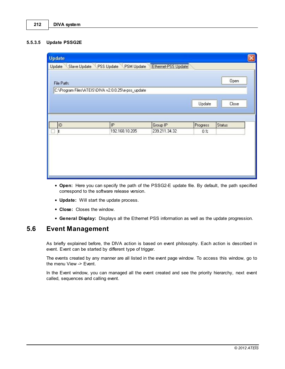 Update pssg2e, Event management, How to use events | 6 event management | ATEIS DIVA8G2 User Manual | Page 212 / 277
