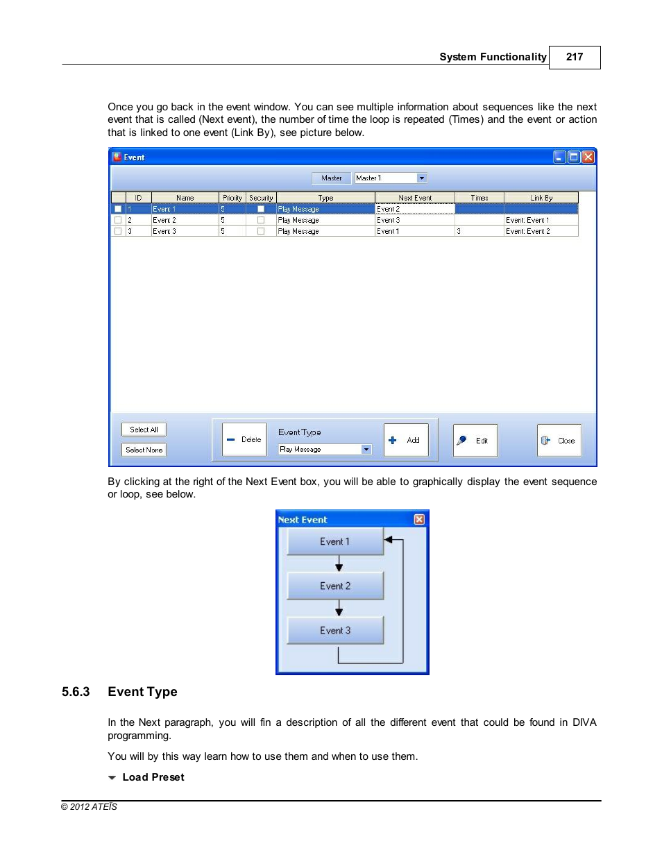 Event type | ATEIS DIVA8G2 User Manual | Page 217 / 277