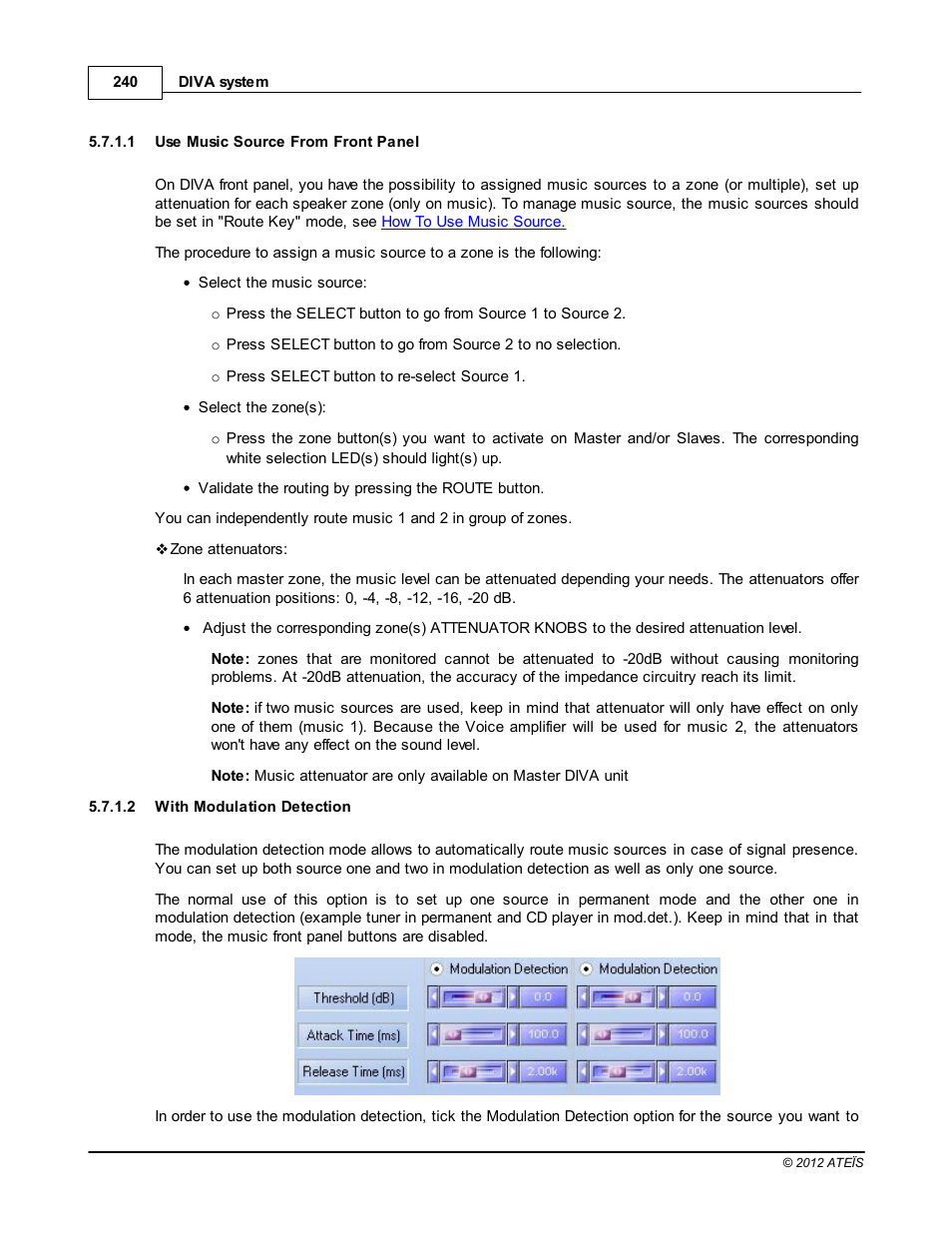 Use music source from front panel, With modulation detection | ATEIS DIVA8G2 User Manual | Page 240 / 277