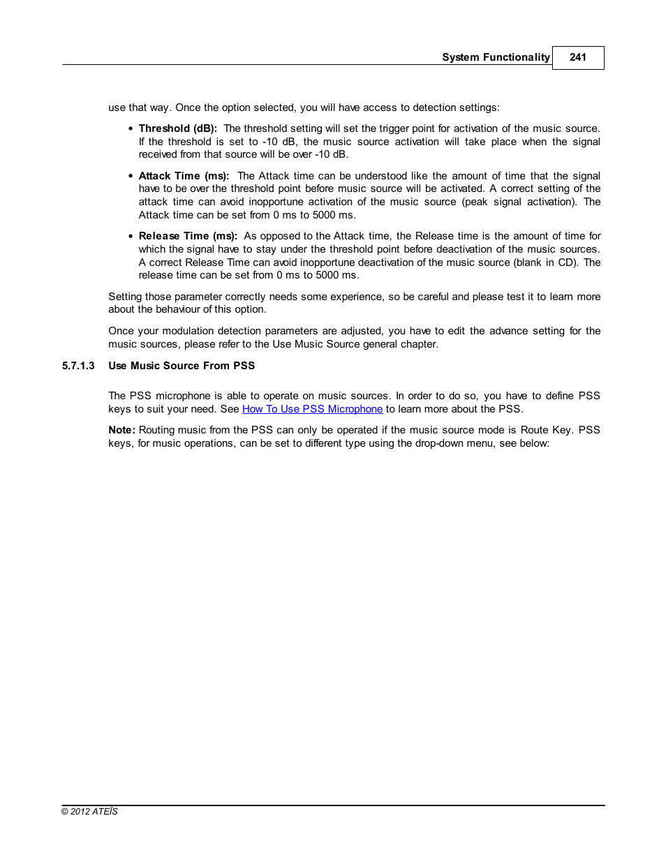 Use music source from pss | ATEIS DIVA8G2 User Manual | Page 241 / 277