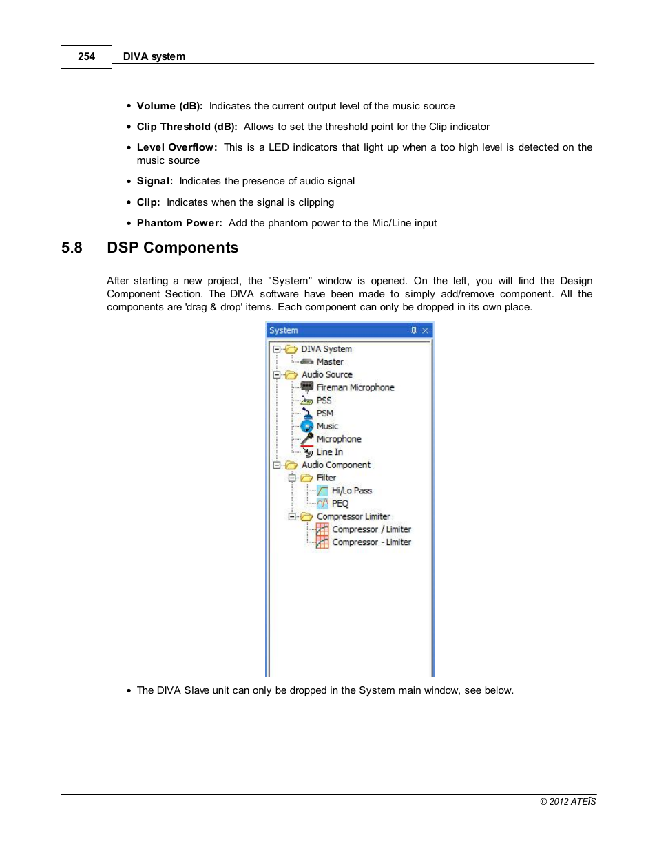 Dsp components, Design component section, 8 dsp components | ATEIS DIVA8G2 User Manual | Page 254 / 277
