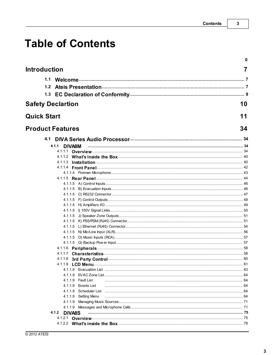 ATEIS DIVA8G2 User Manual | Page 3 / 277