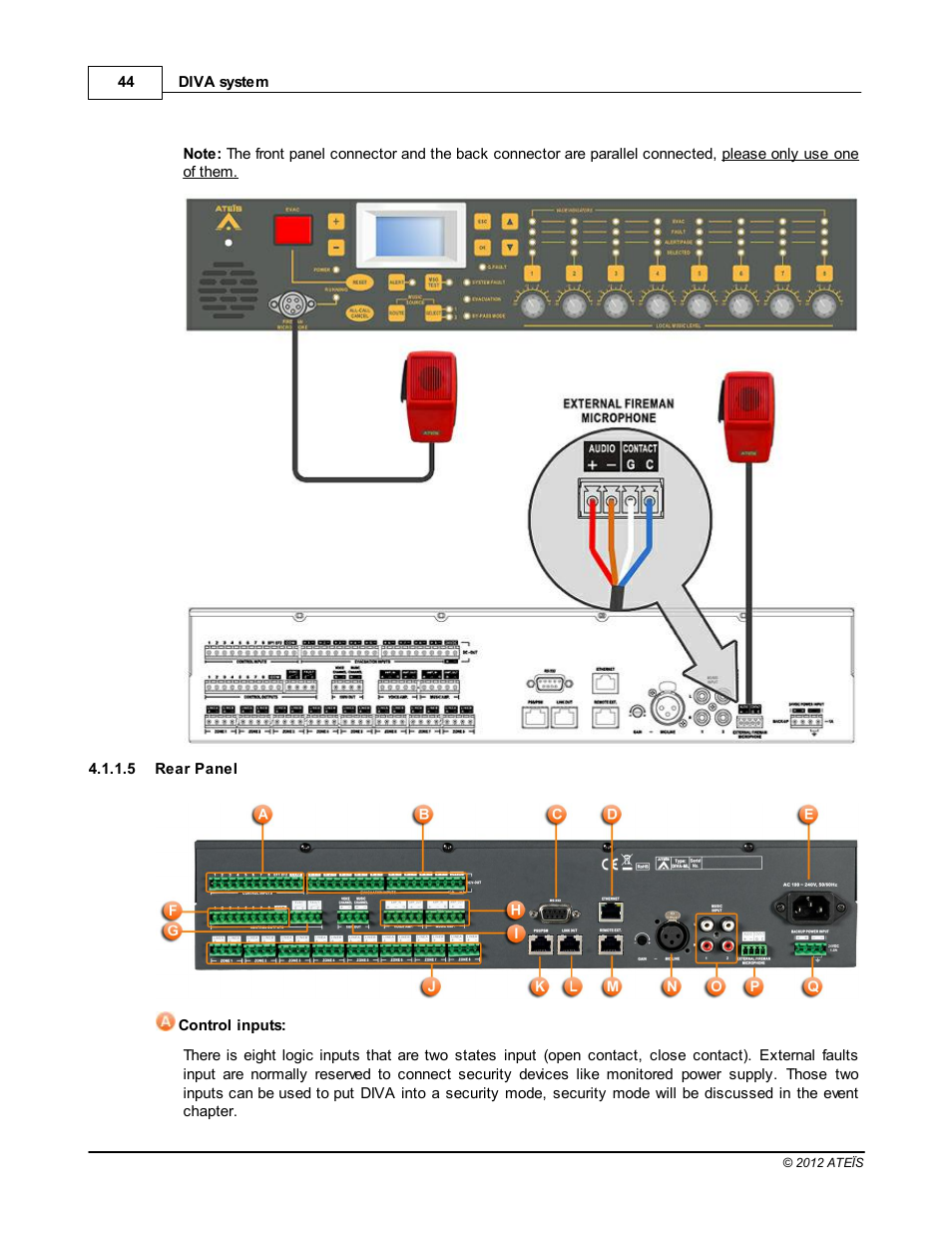 Rear panel | ATEIS DIVA8G2 User Manual | Page 44 / 277