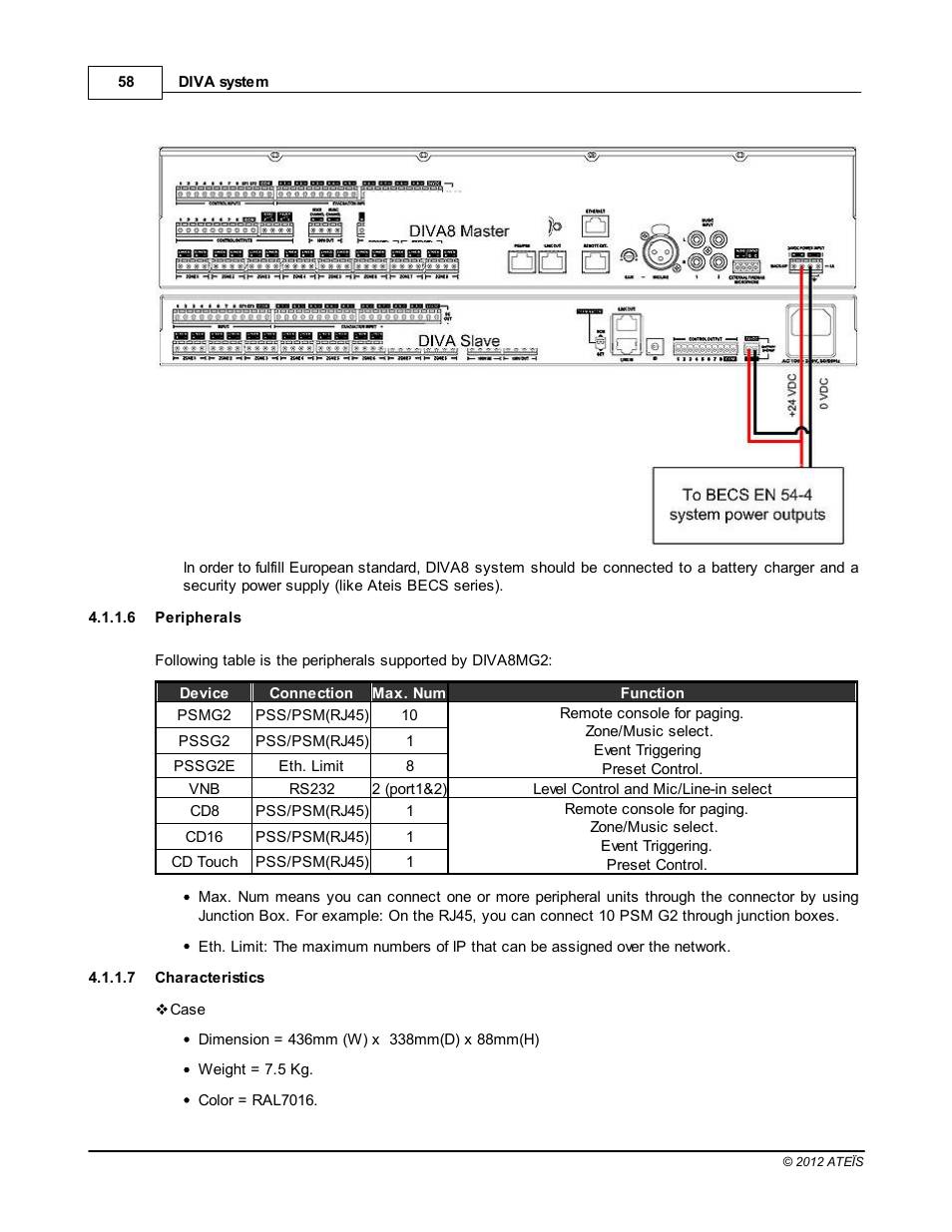 Peripherals, Characteristics | ATEIS DIVA8G2 User Manual | Page 58 / 277