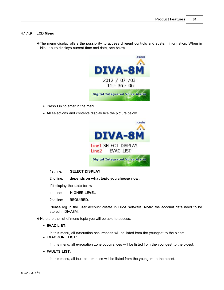 Lcd menu | ATEIS DIVA8G2 User Manual | Page 61 / 277