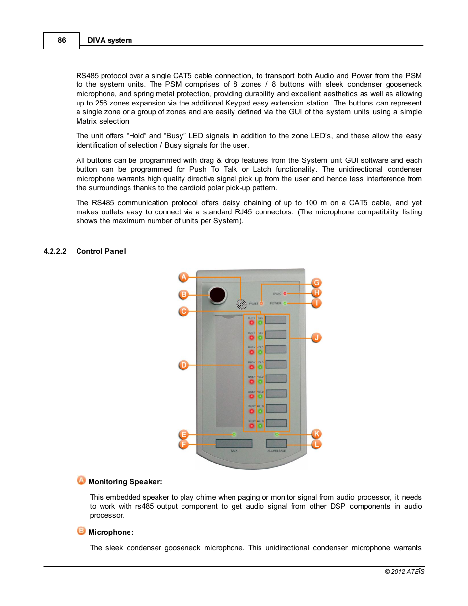 Control panel | ATEIS DIVA8G2 User Manual | Page 86 / 277