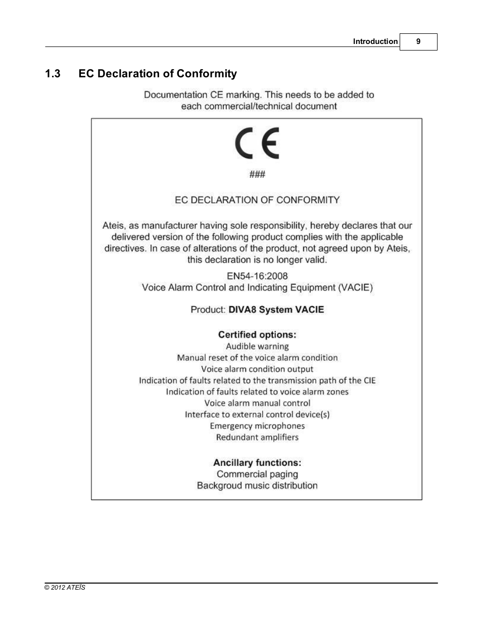 Ec declaration of conformity, 3 ec declaration of conformity | ATEIS DIVA8G2 User Manual | Page 9 / 277