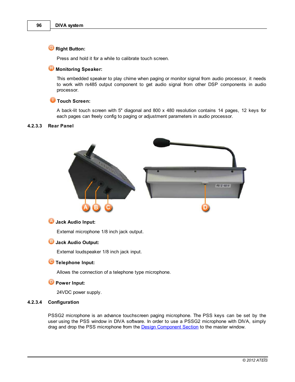 Rear panel, Configuration | ATEIS DIVA8G2 User Manual | Page 96 / 277
