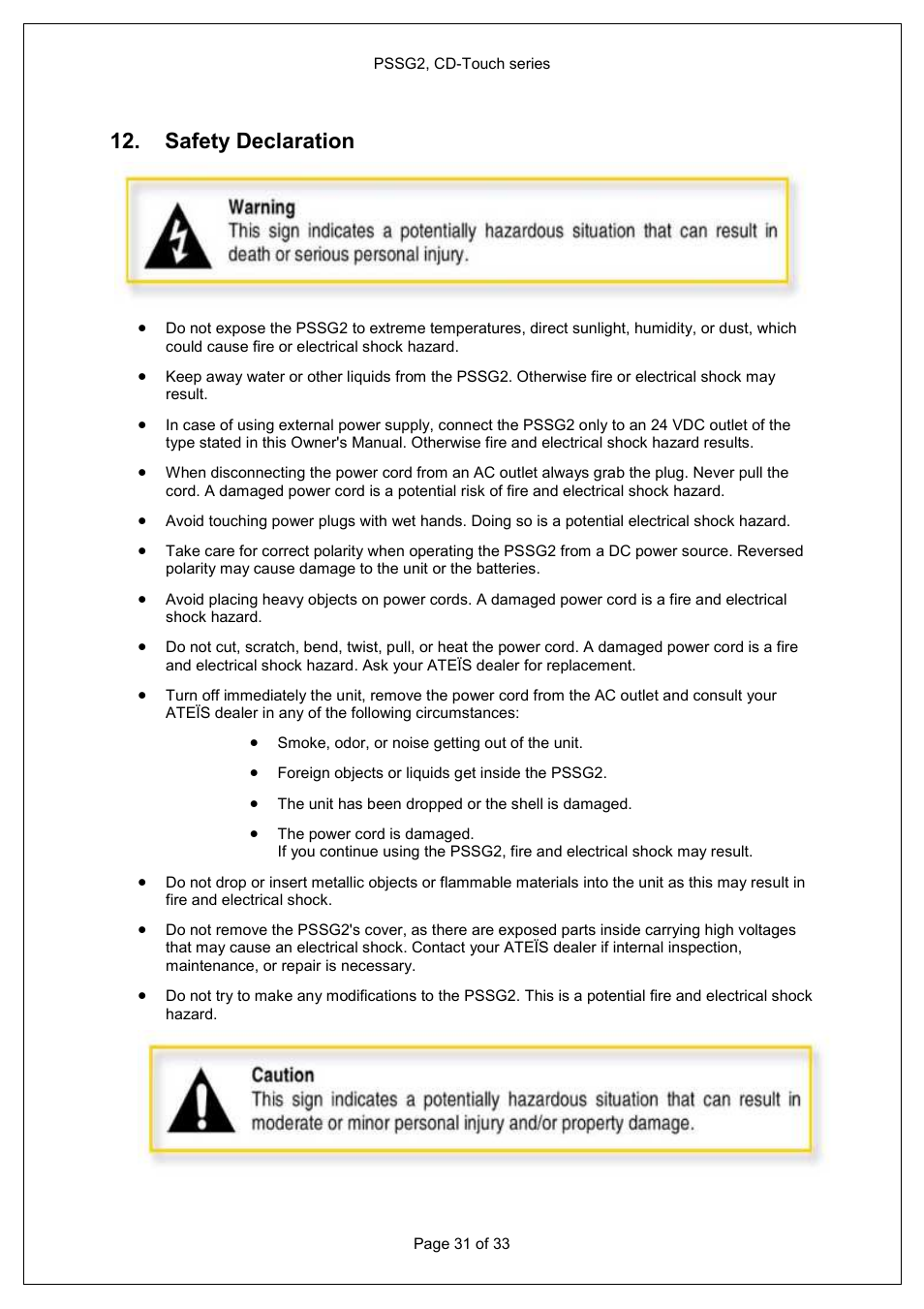 Safety declaration | ATEIS PSS-G2-xx User Manual | Page 31 / 33