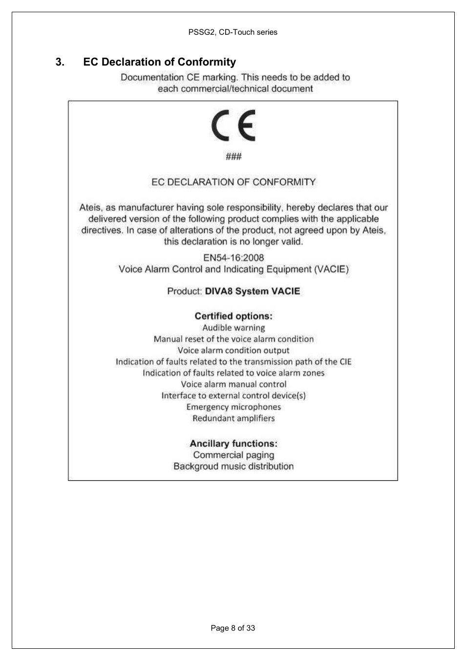 Ec declaration of conformity | ATEIS PSS-G2-xx User Manual | Page 8 / 33