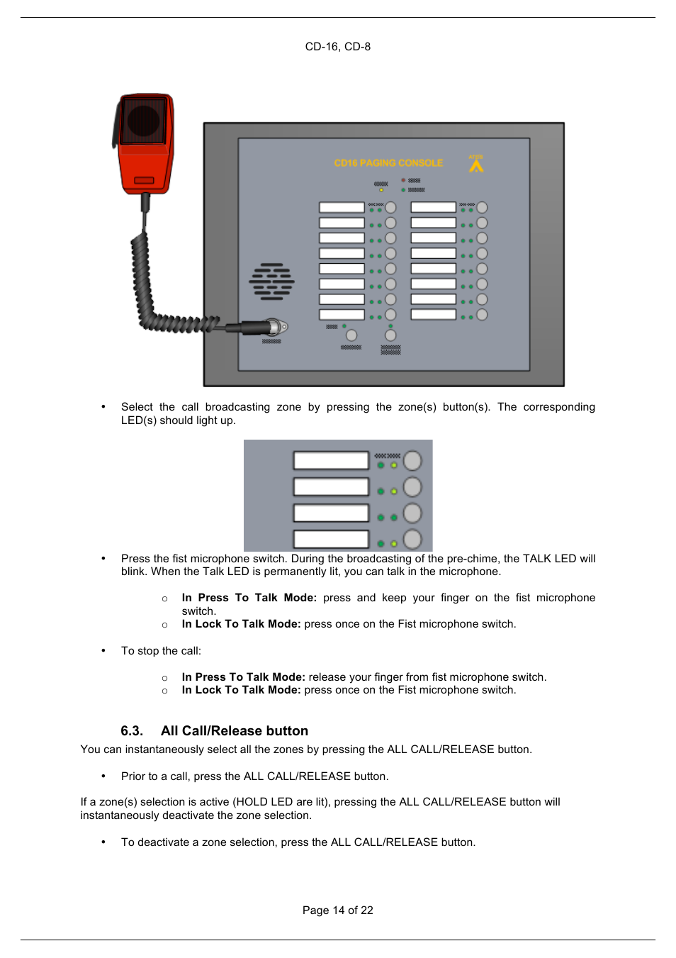 All call/release button | ATEIS CD16 User Manual | Page 14 / 22