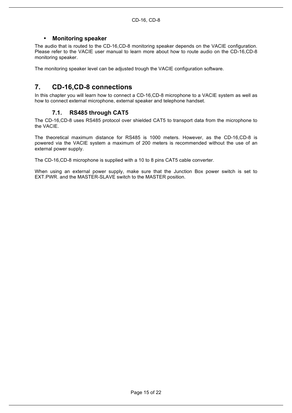 Cd-16,cd-8 connections | ATEIS CD16 User Manual | Page 15 / 22