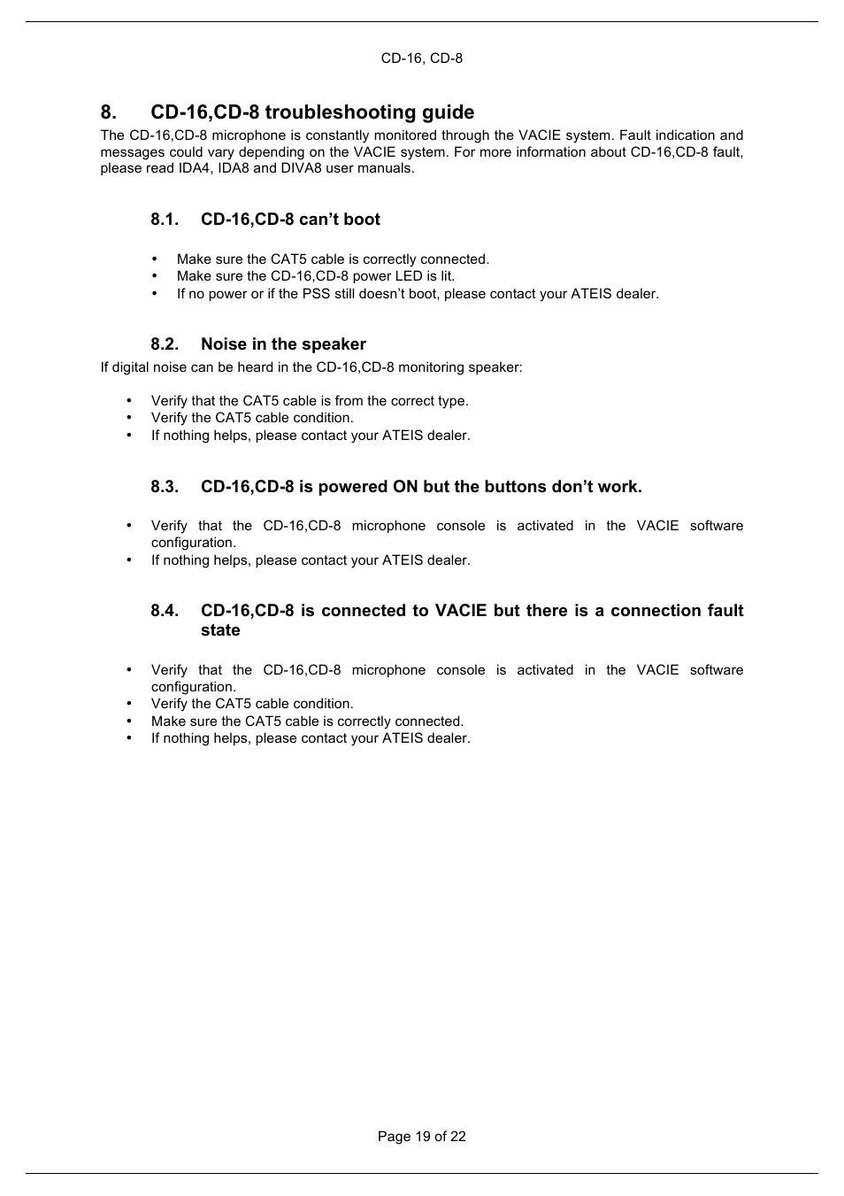 Cd-16,cd-8 troubleshooting guide | ATEIS CD16 User Manual | Page 19 / 22