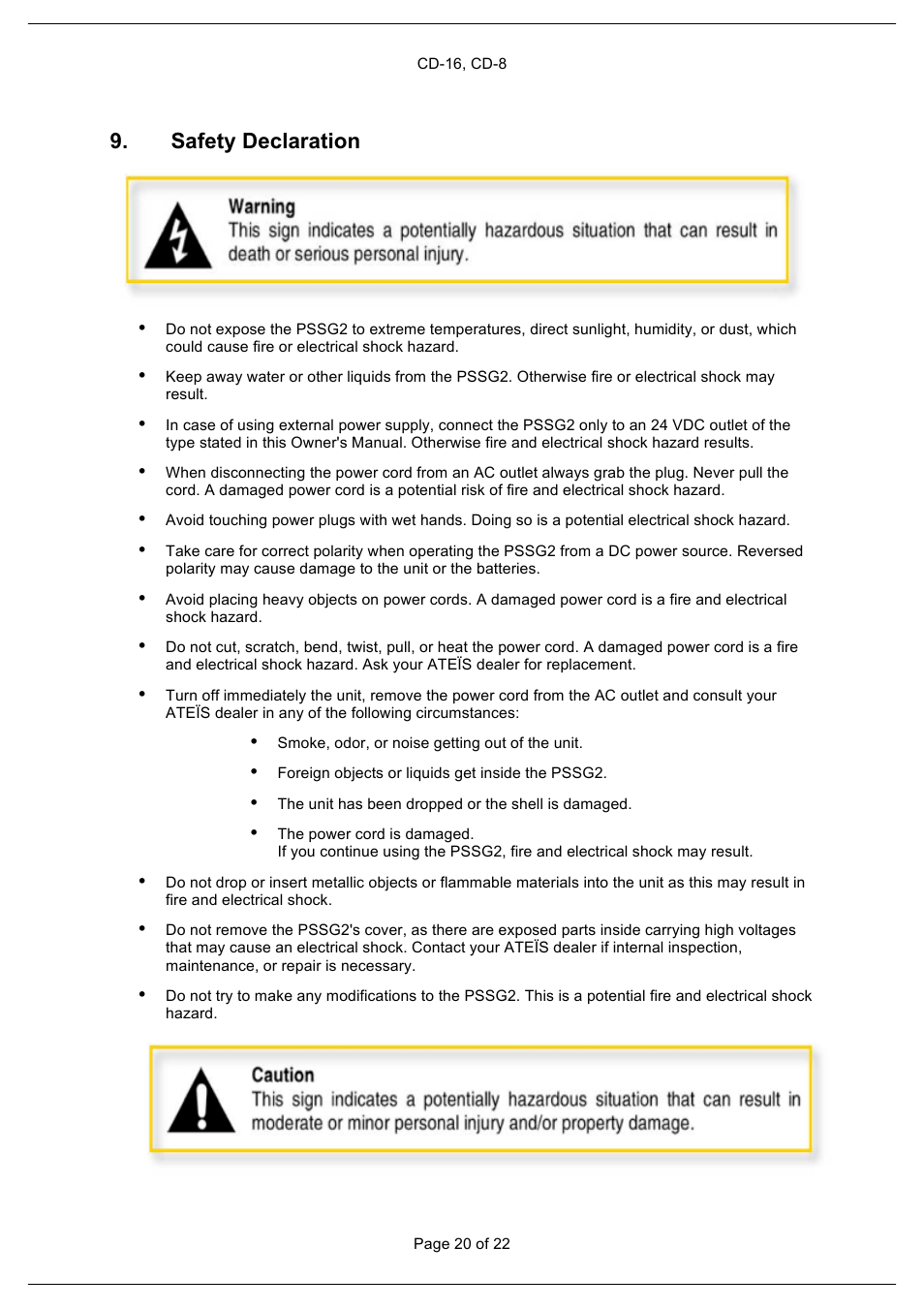 Safety declaration | ATEIS CD16 User Manual | Page 20 / 22