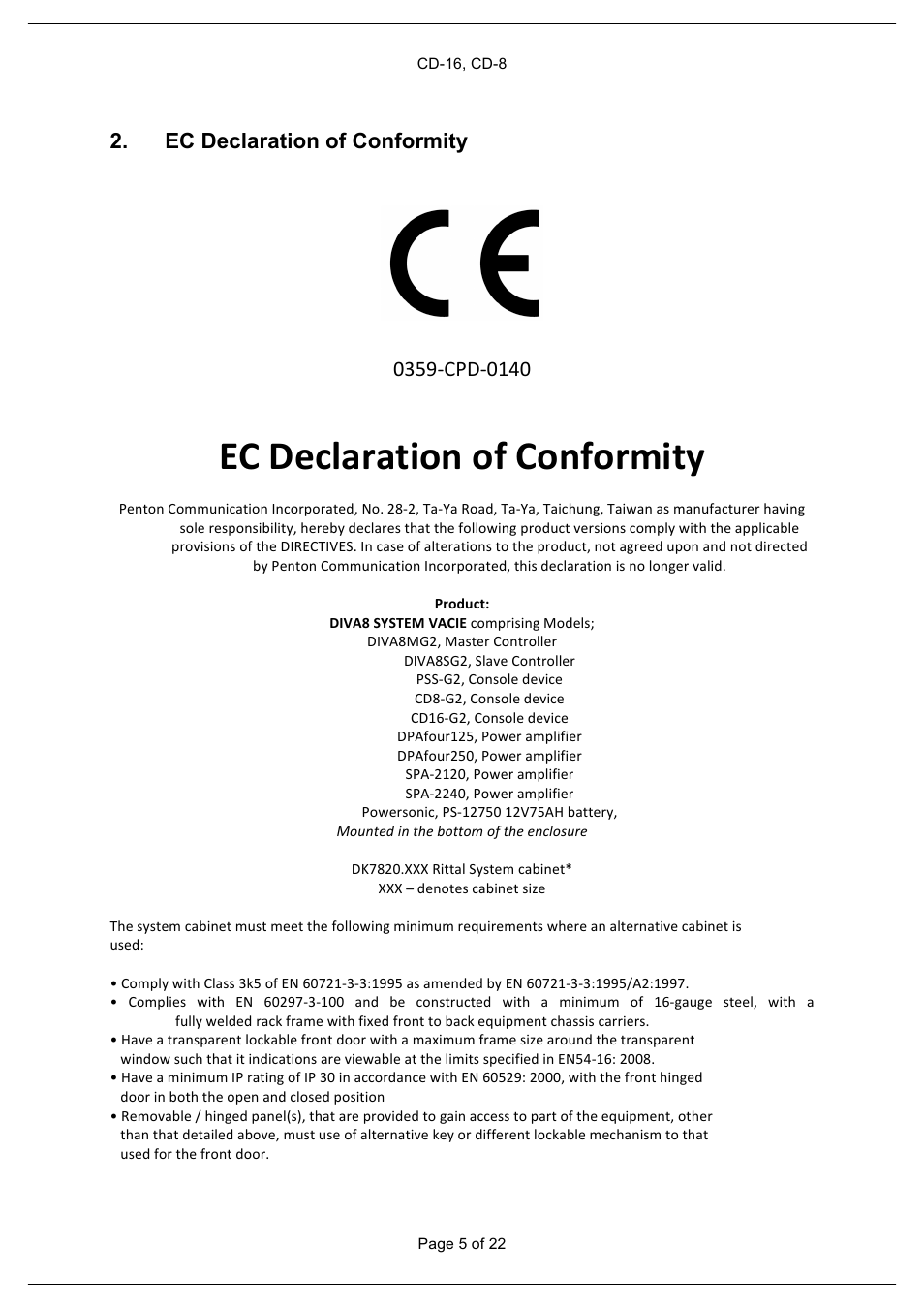 Ec declaration of conformity | ATEIS CD16 User Manual | Page 5 / 22