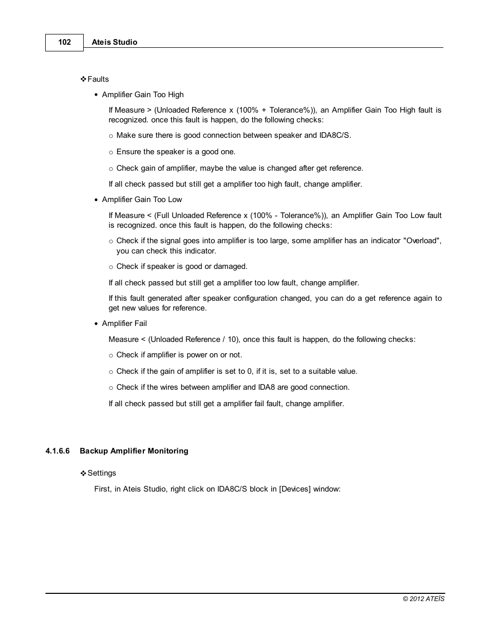 Backup amplifier monitoring | ATEIS IDA8C User Manual | Page 102 / 446