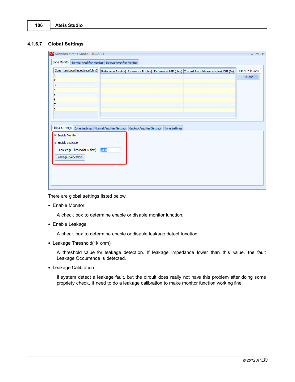 Global settings | ATEIS IDA8C User Manual | Page 106 / 446