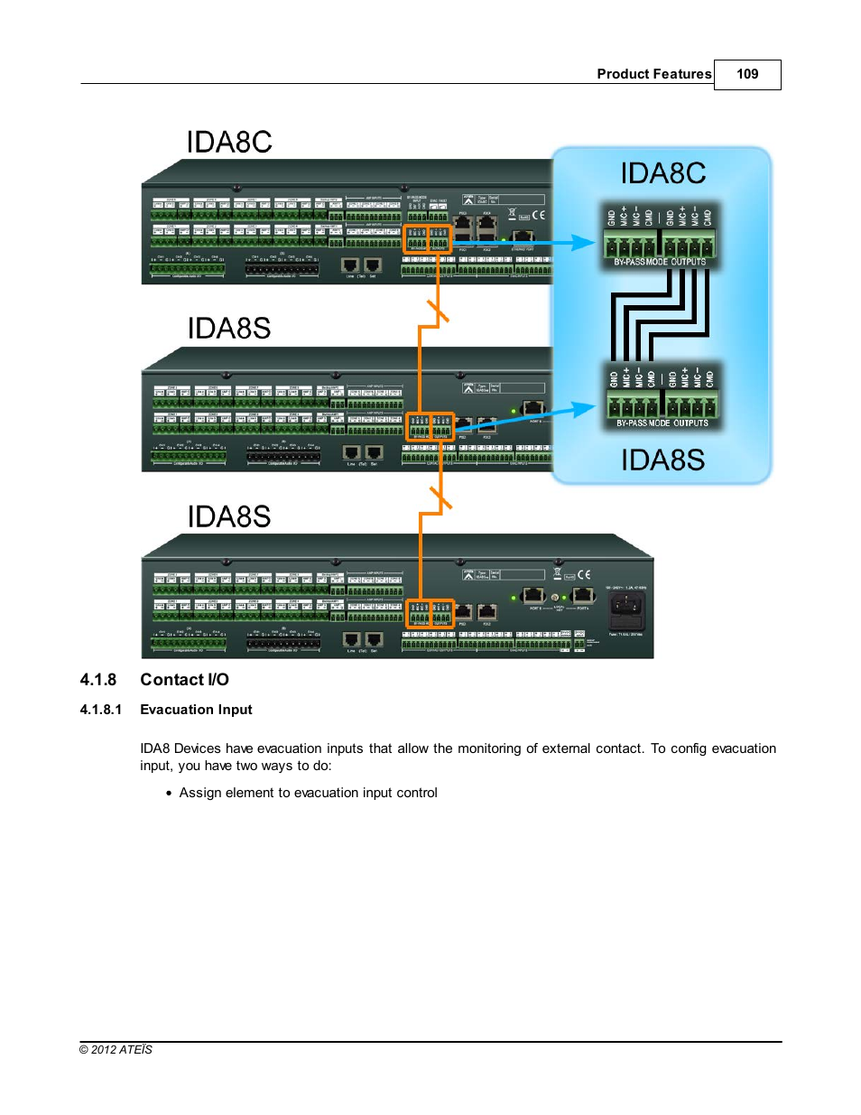 Contact i/o, Evacuation input | ATEIS IDA8C User Manual | Page 109 / 446