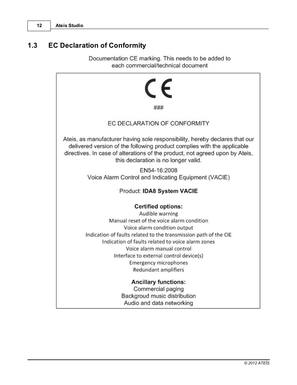 Ec declaration of conformity, 3 ec declaration of conformity | ATEIS IDA8C User Manual | Page 12 / 446