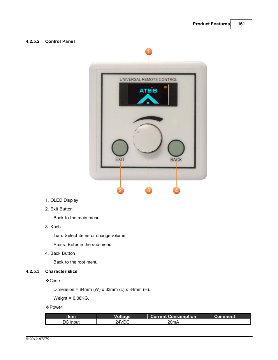 Control panel, Characteristics | ATEIS IDA8C User Manual | Page 161 / 446