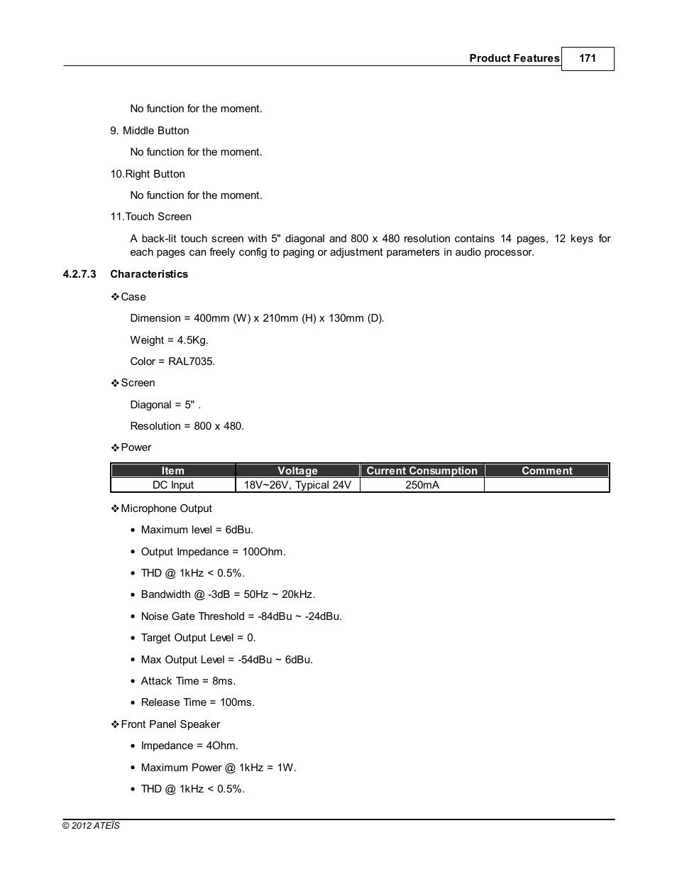 Characteristics | ATEIS IDA8C User Manual | Page 171 / 446