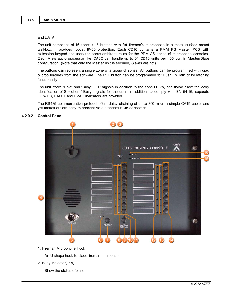 Control panel | ATEIS IDA8C User Manual | Page 176 / 446