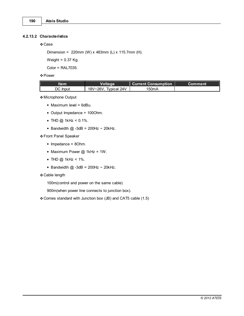 Characteristics | ATEIS IDA8C User Manual | Page 190 / 446