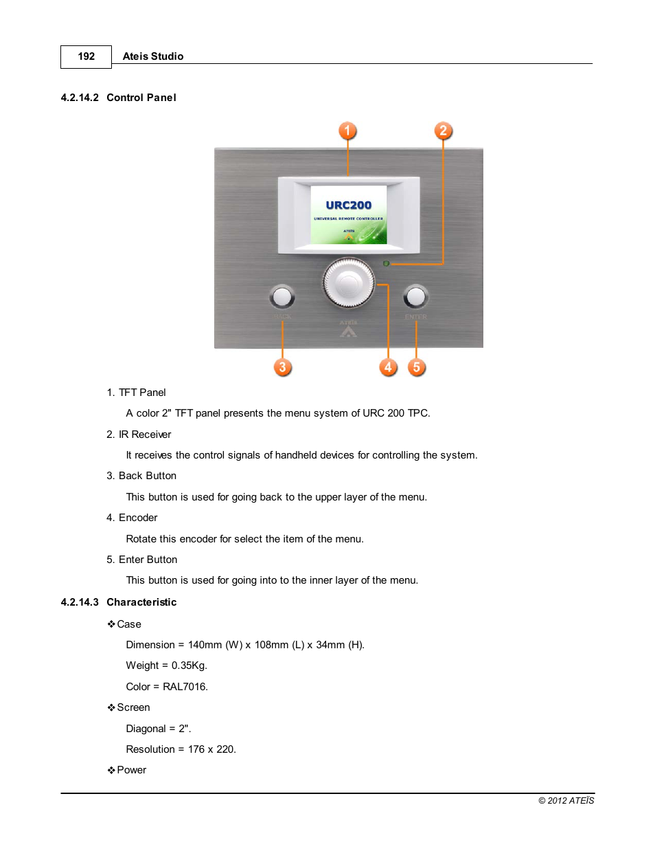 Control panel, Characteristic | ATEIS IDA8C User Manual | Page 192 / 446