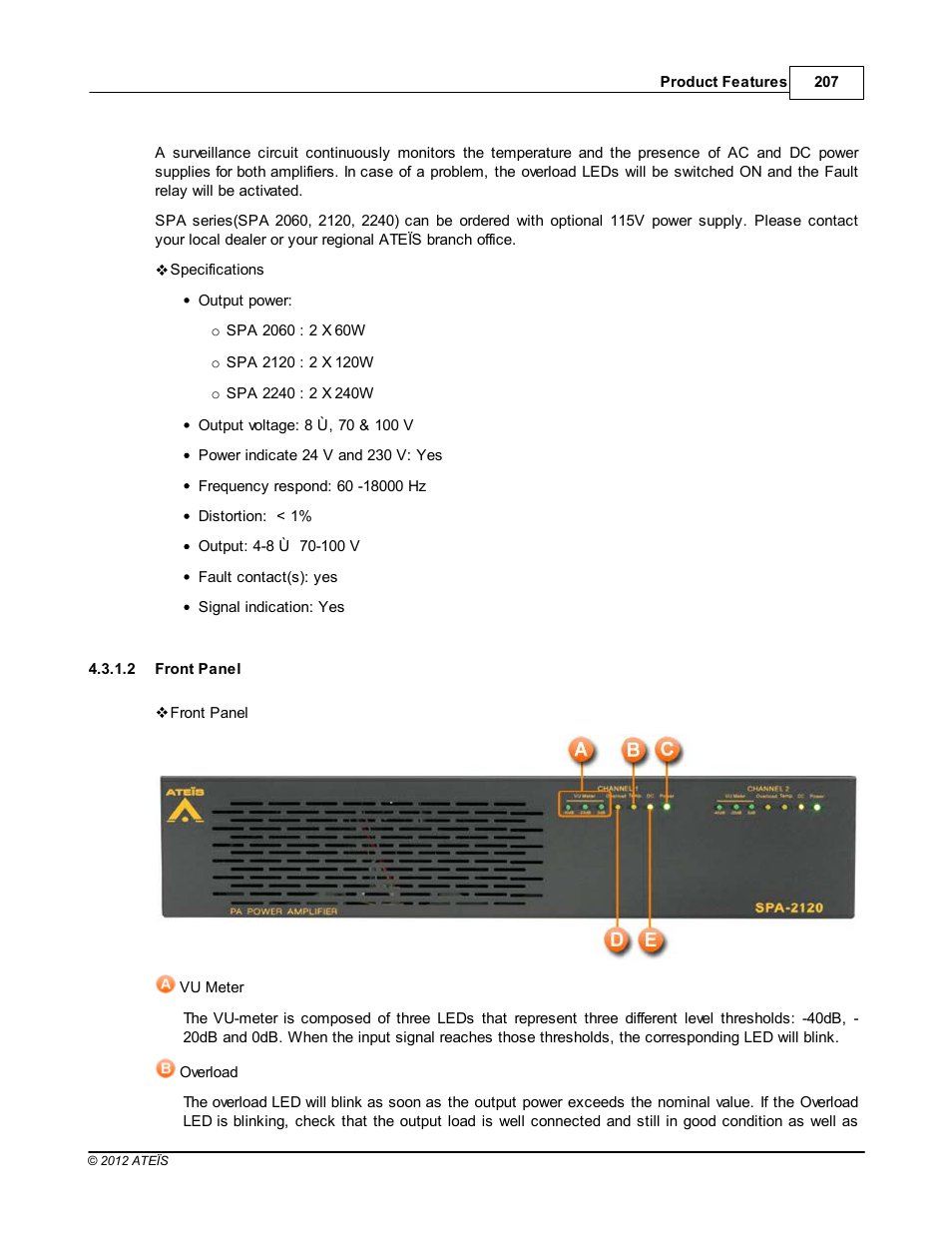 Front panel | ATEIS IDA8C User Manual | Page 207 / 446