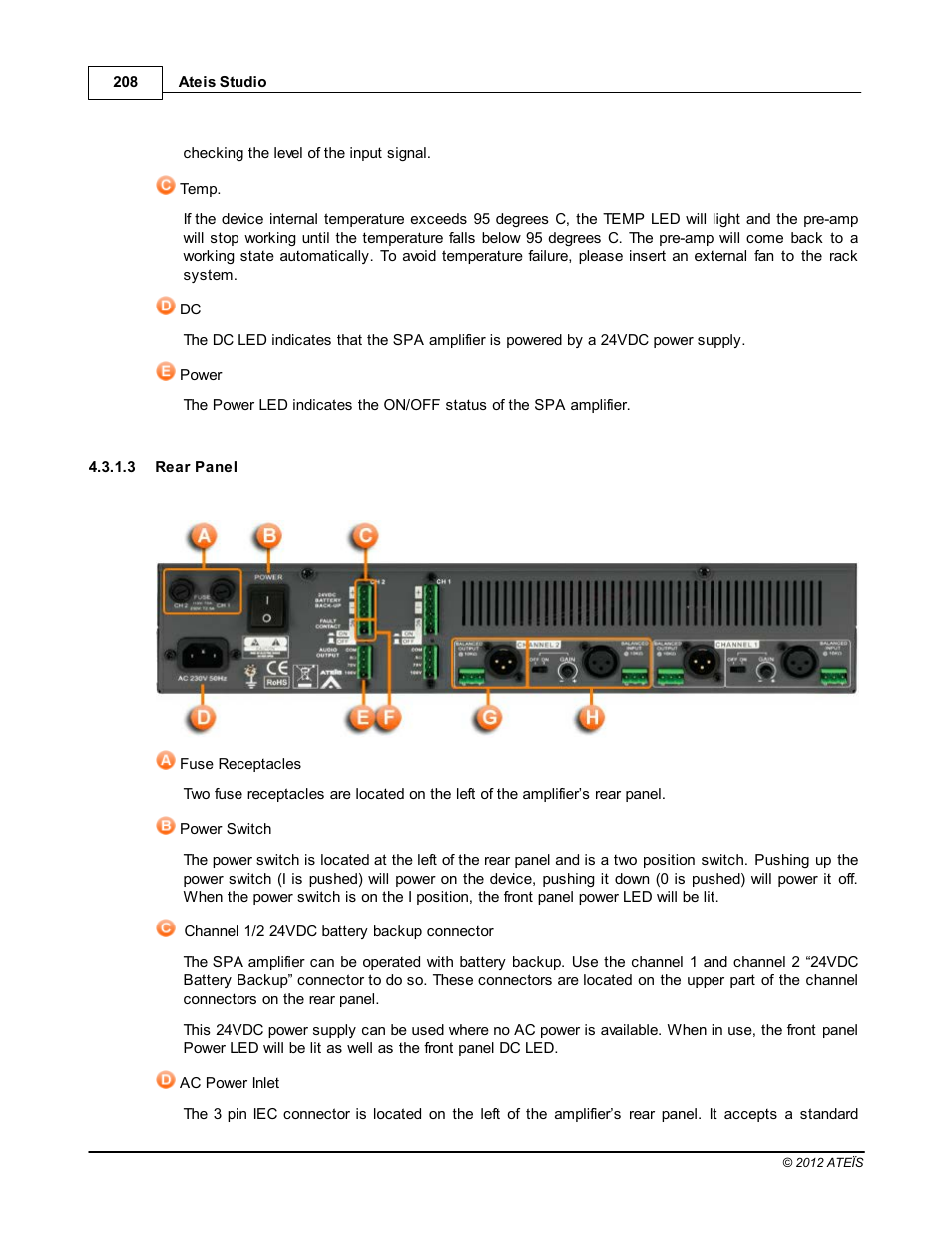 Rear panel | ATEIS IDA8C User Manual | Page 208 / 446