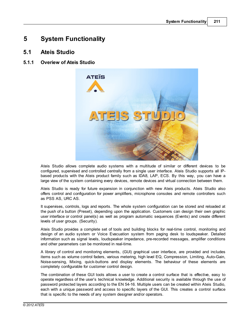 System functionality, Ateis studio, Overiew of ateis studio | 5system functionality, 1 ateis studio | ATEIS IDA8C User Manual | Page 211 / 446