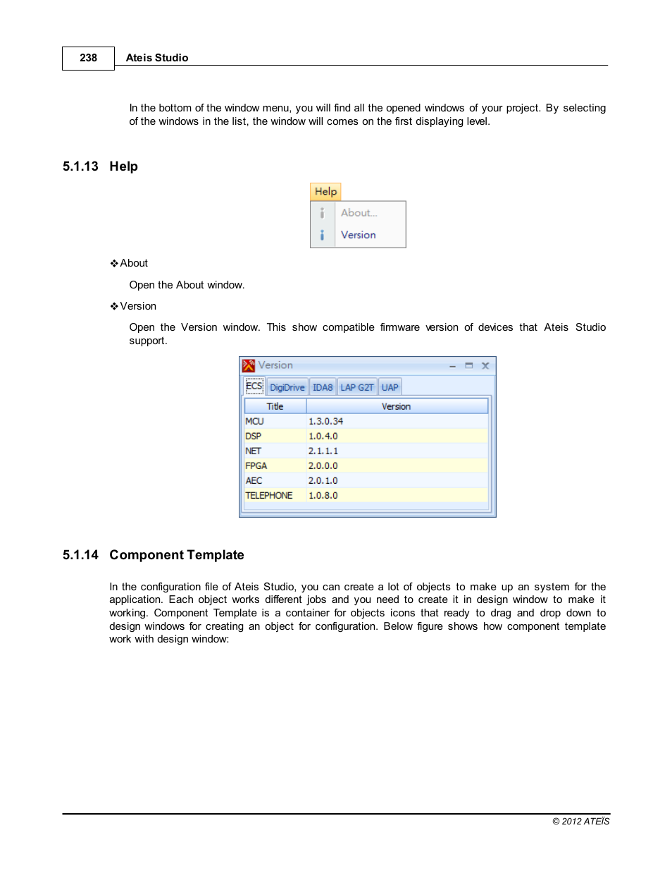 Help, Component template | ATEIS IDA8C User Manual | Page 238 / 446