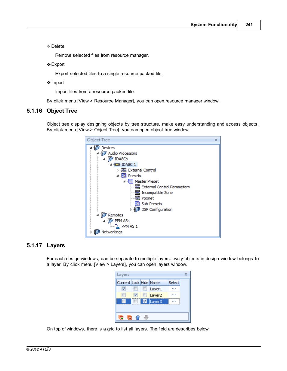 Object tree, Layers | ATEIS IDA8C User Manual | Page 241 / 446