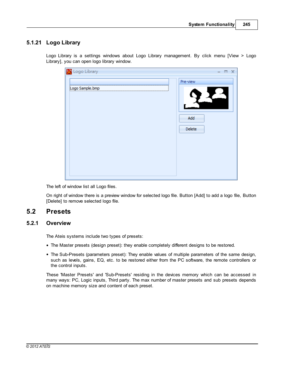 Logo library, Presets, Overview | 2 presets | ATEIS IDA8C User Manual | Page 245 / 446