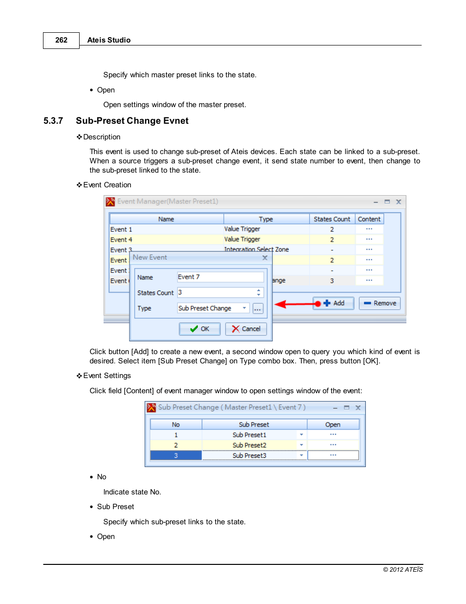 Sub-preset change evnet | ATEIS IDA8C User Manual | Page 262 / 446