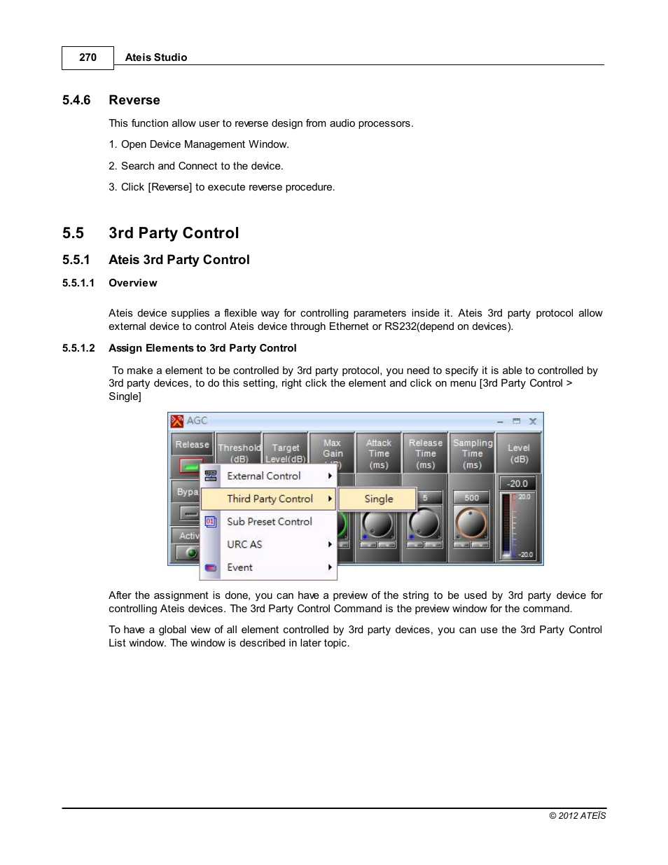 Reverse, 3rd party control, Ateis 3rd party control | Overview, Assign elements to 3rd party control, 5 3rd party control | ATEIS IDA8C User Manual | Page 270 / 446