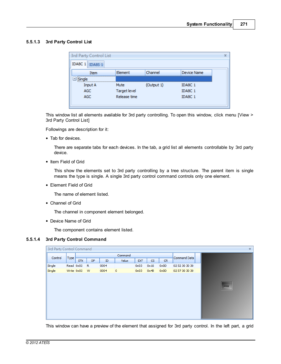 3rd party control list, 3rd party control command | ATEIS IDA8C User Manual | Page 271 / 446