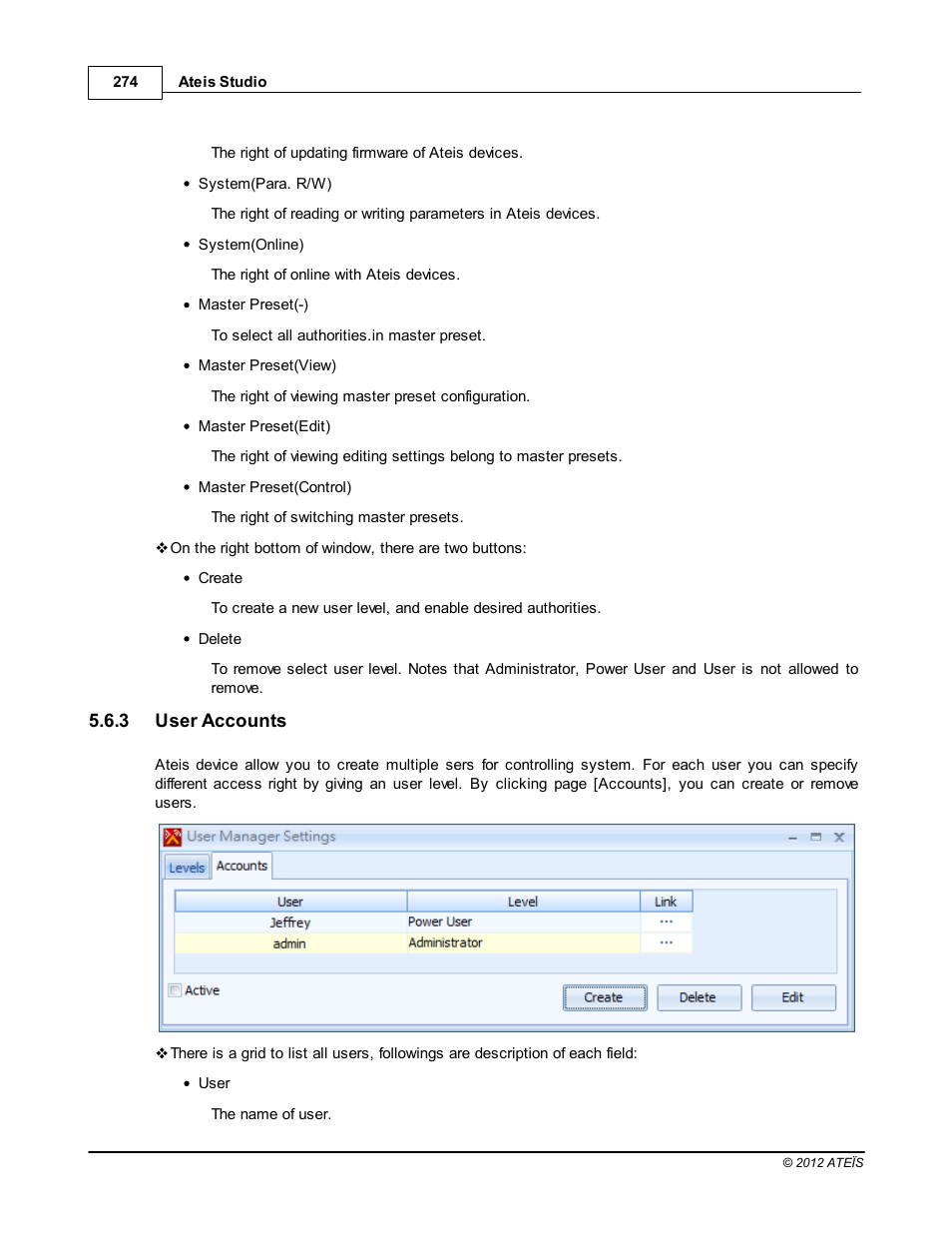 User accounts | ATEIS IDA8C User Manual | Page 274 / 446